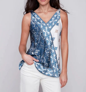 Printed Tie-Shoulder Satin Top - Paisley