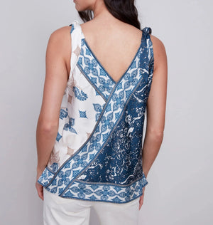 Printed Tie-Shoulder Satin Top - Paisley