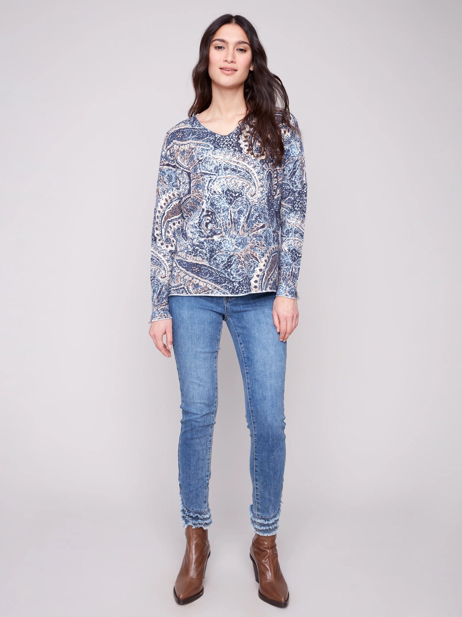 Printed V-Neck Sweater