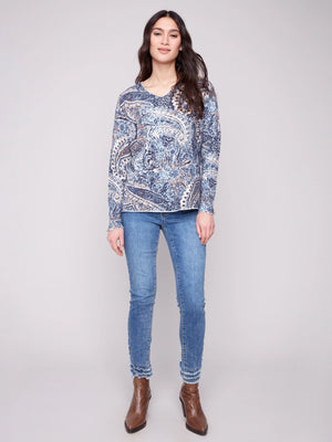 Printed V-Neck Sweater