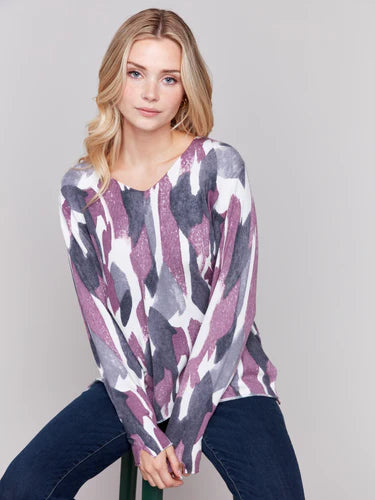 Printed V-Neck Sweater