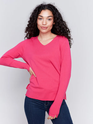 Solid Basic V-Neck Sweater