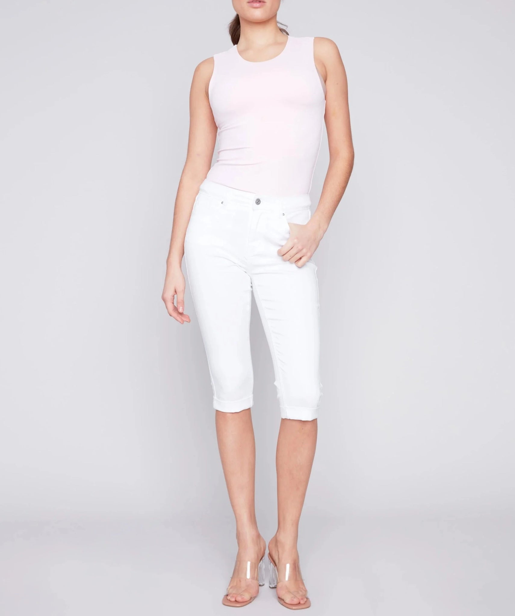 Stretch Twill Pedal Pusher Pants - White