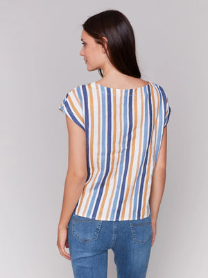 Striped Linen Blend Tie-Front Blouse