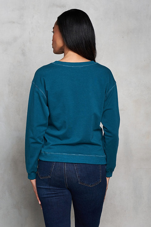 French Terry Multi-Floral Embroidered Top