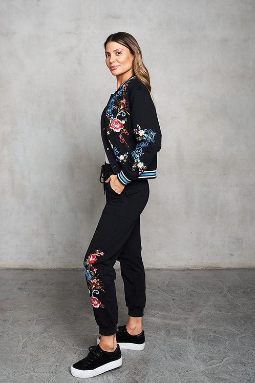 French Terry Embroidered Baseball Jkt w/Stripe Trim