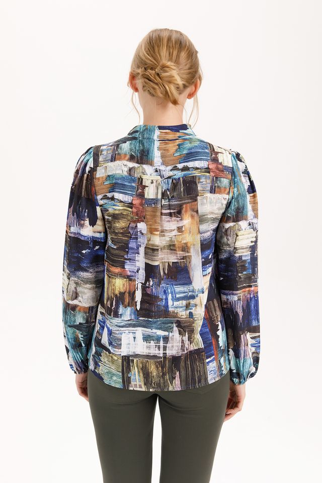 Long Sleeve Tie V-Neck Blouse