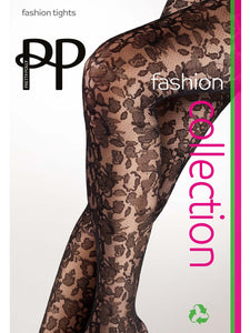 FLORAL LACE PATTERN TIGHTS - BLACK