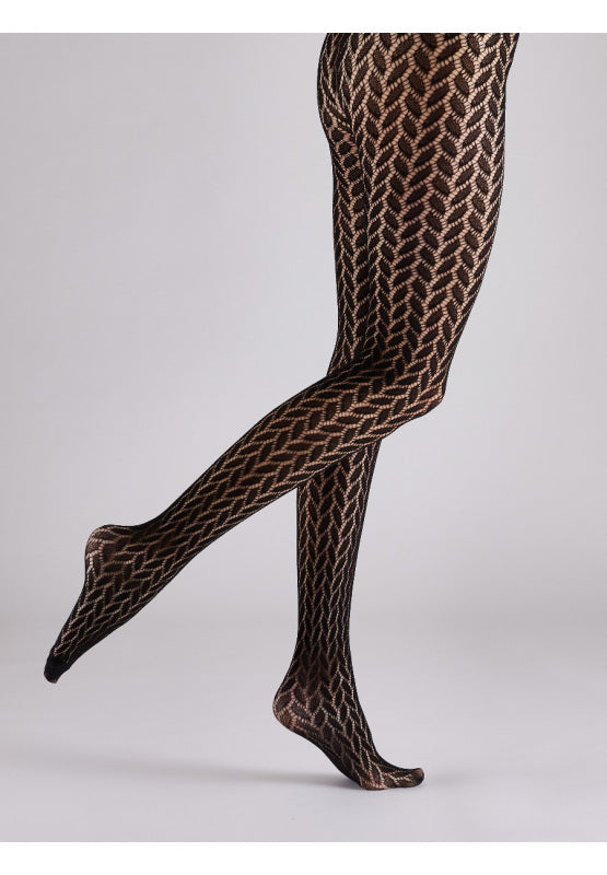 Leaf Net Pattern Tights | Black