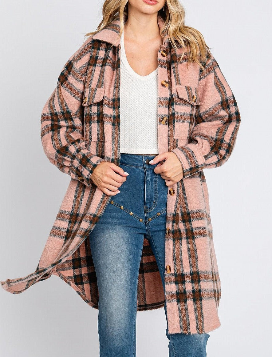 Plaid Long Coat | Mauve Plaid