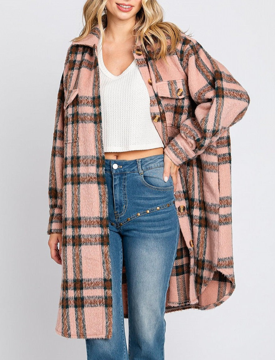 Plaid Long Coat | Mauve Plaid