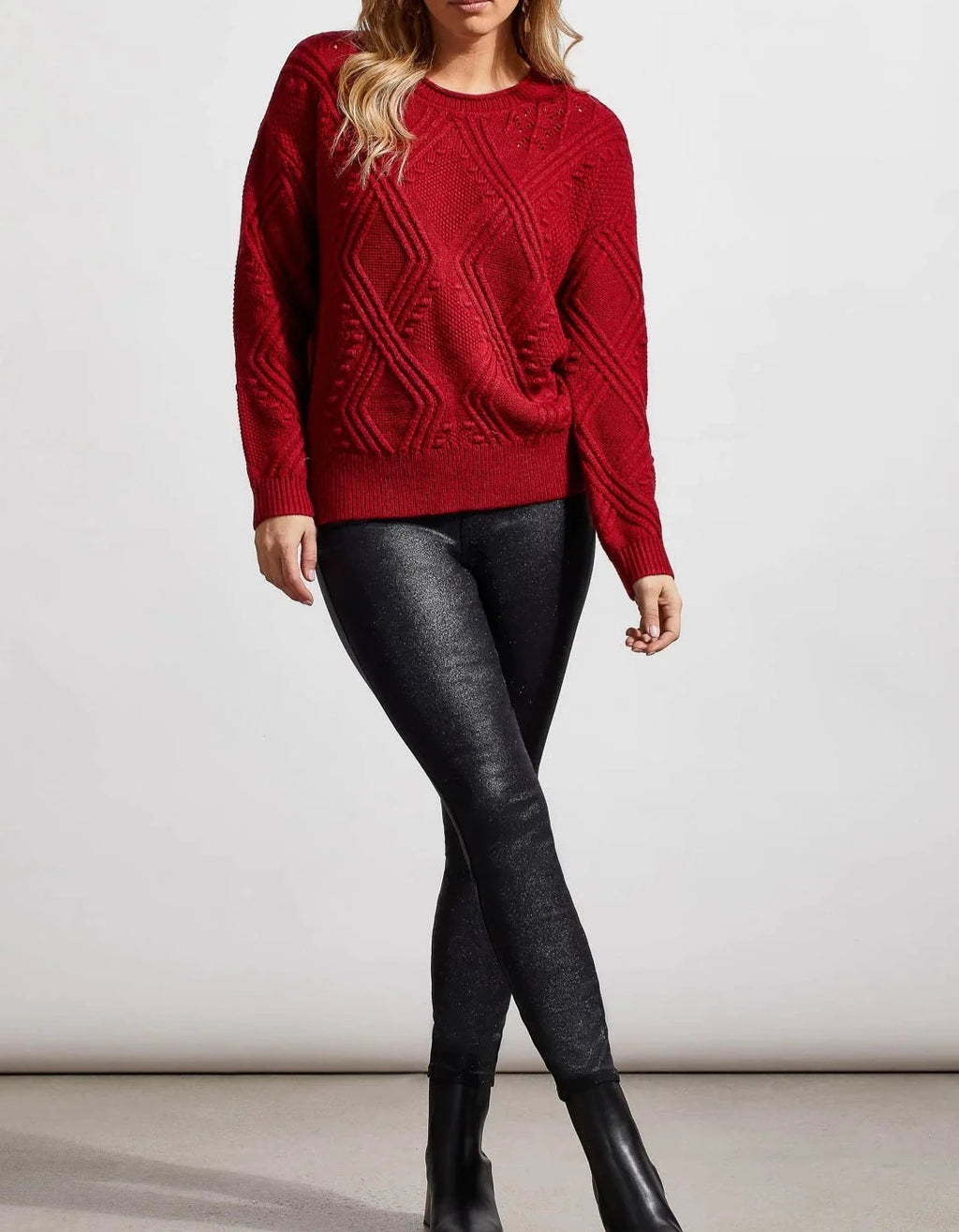 Cable Knit Crew Neck Sweater | Earth Red