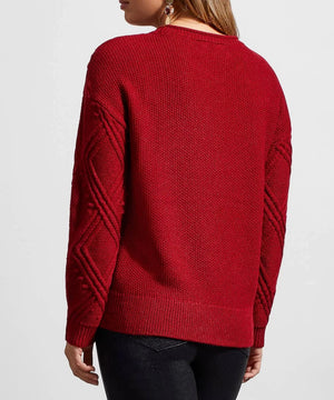 Cable Knit Crew Neck Sweater | Earth Red