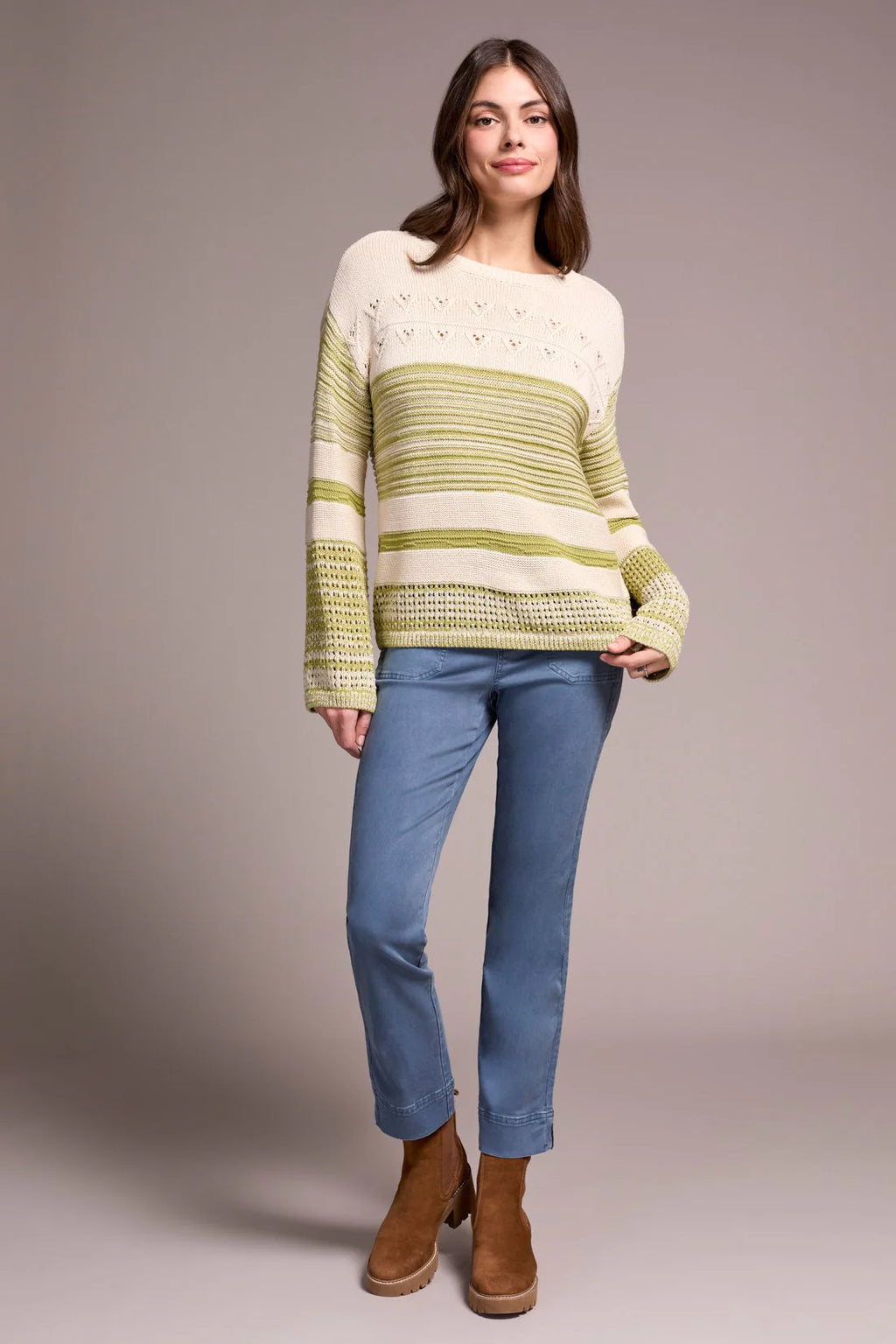 Color Block Bell Sleeve Boat Neck Sweater