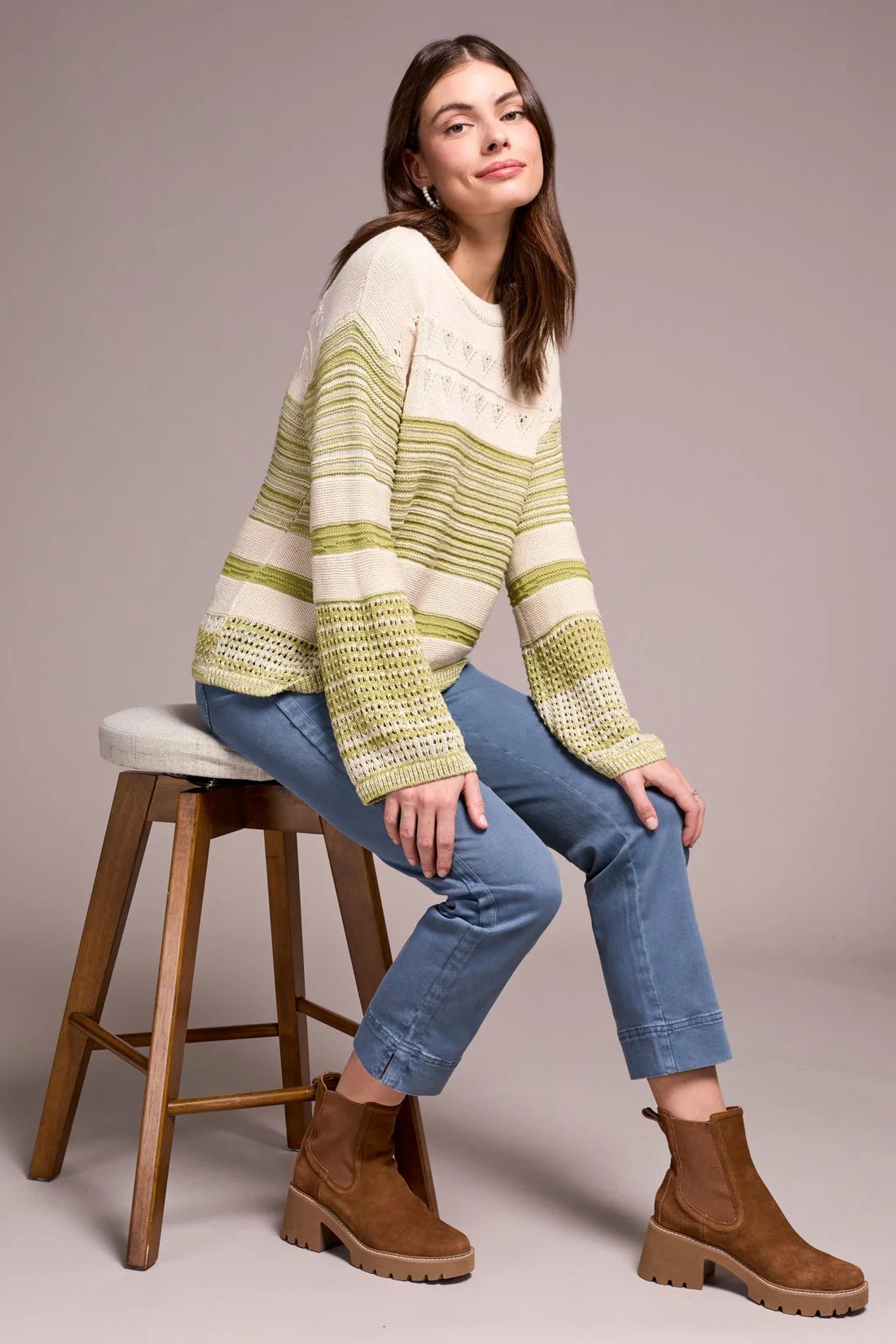 Color Block Bell Sleeve Boat Neck Sweater