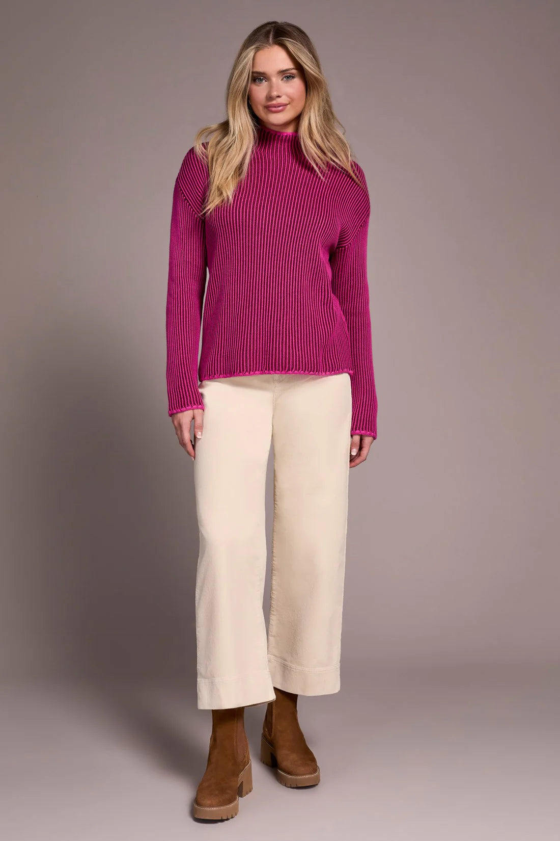 Combed Cotton Two-Tone Rib Sweater