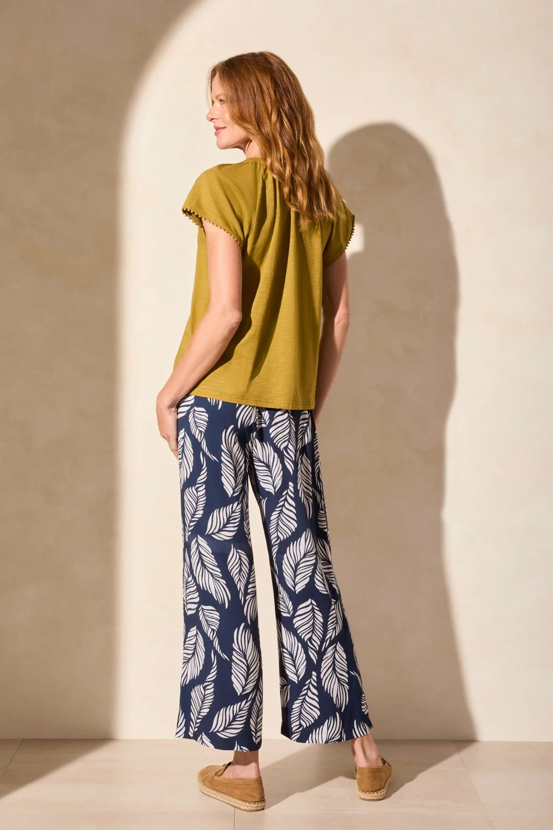 Cotton Slub Knit Short-Sleeve Notch Neck Top