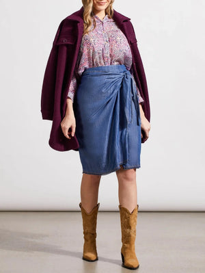 Faux Wrap Knee Length Tencel Skirt | Dk. Chambray