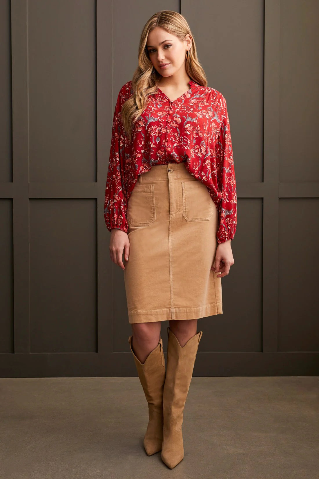 Jacquard Challis Button Up Blouse