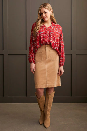 Jacquard Challis Button Up Blouse