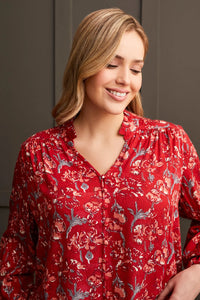 Jacquard Challis Button Up Blouse