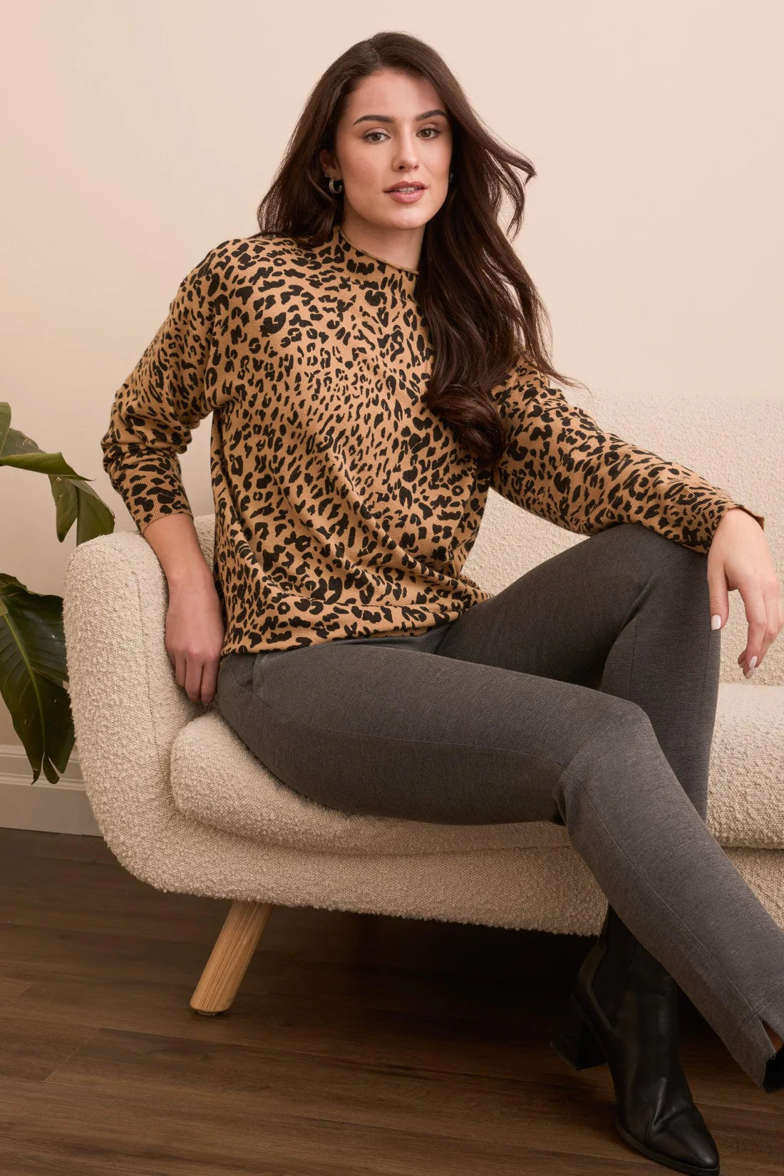 Lightweight Printed Long Sleeve Funnel Neck Sweater