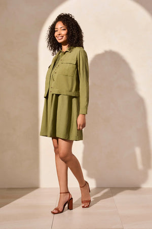 Linen Blend Button-Front Jacket With Chest Pockets