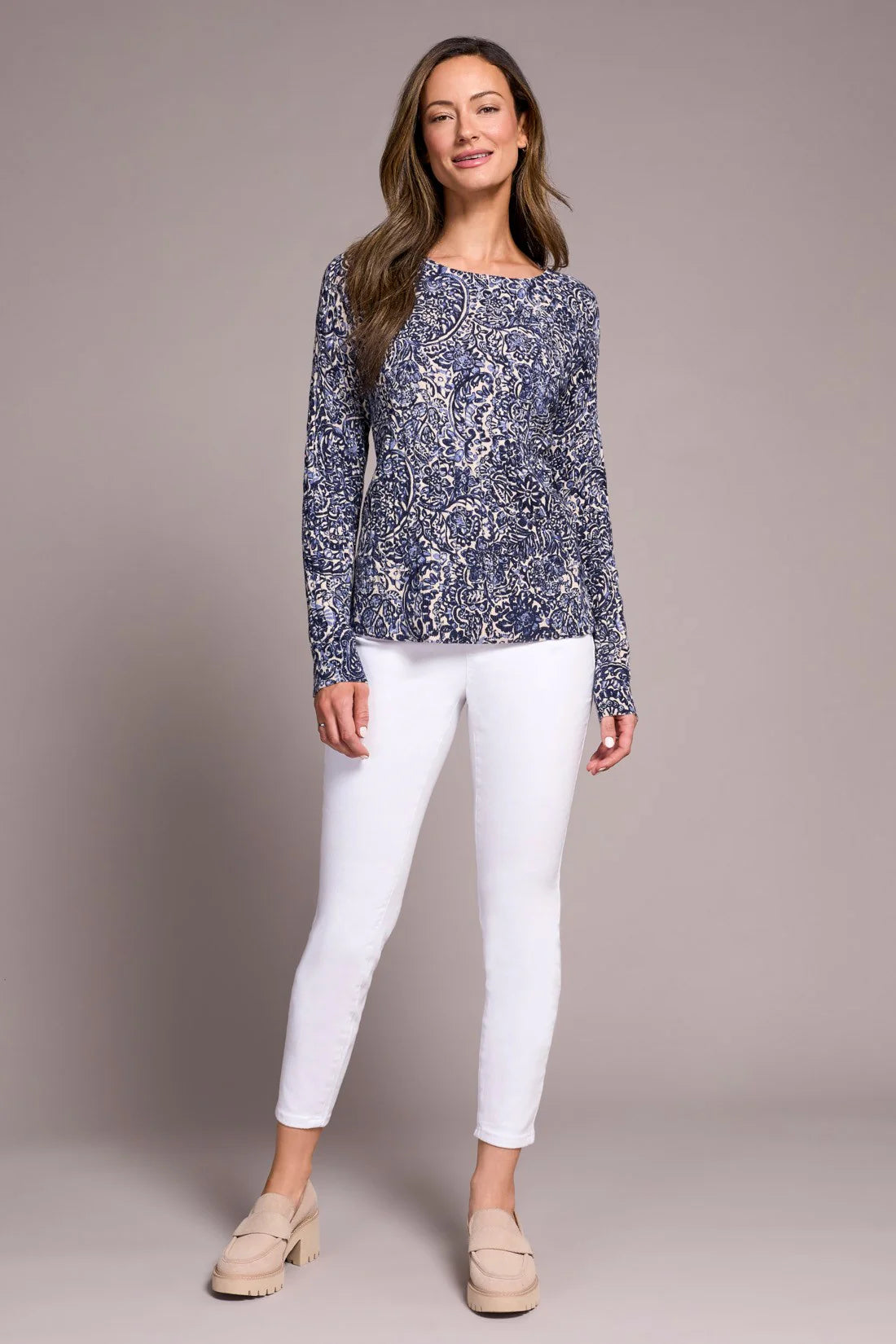 Printed Cable Cotton Crew Neck Sweater