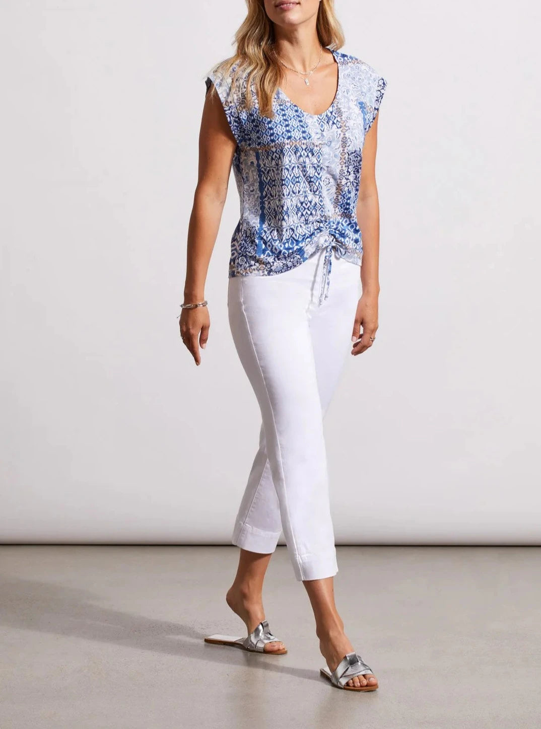 Sleeveless V-Neck Top With Sheering | Bluestar