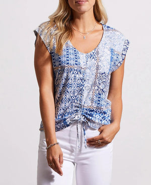 Sleeveless V-Neck Top With Sheering | Bluestar