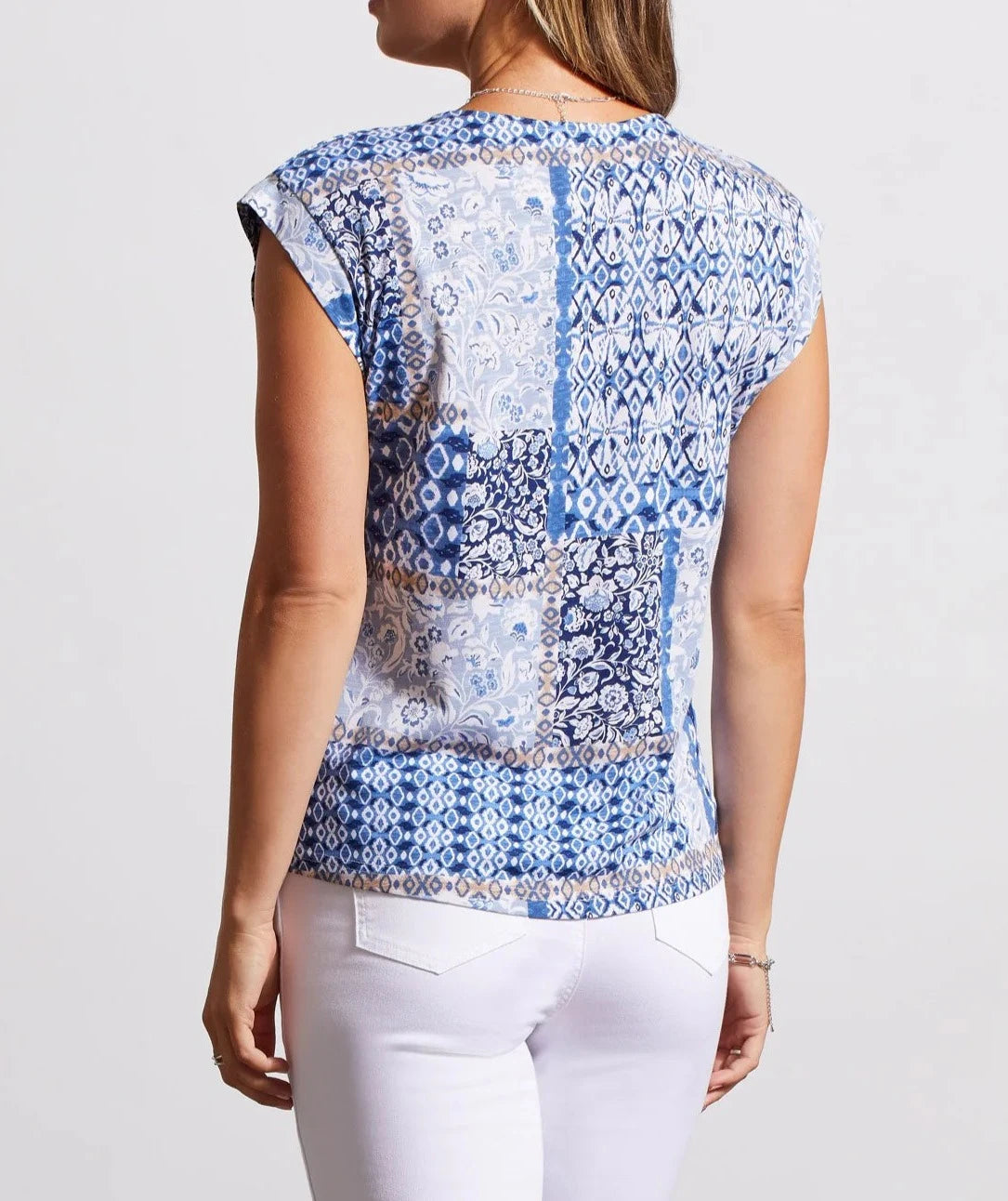 Sleeveless V-Neck Top With Sheering | Bluestar