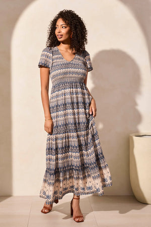 Ruched Top Short Sleeve Maxi Dress