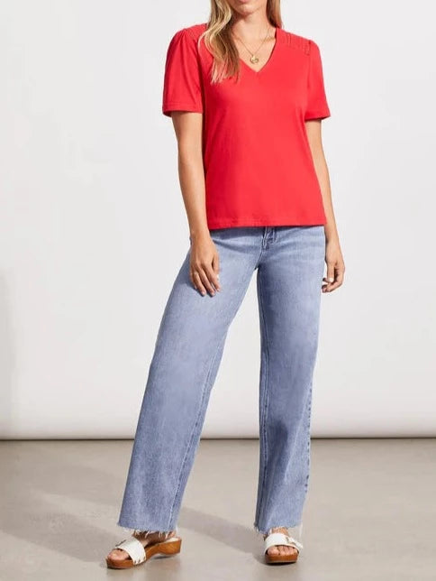 SHORT SLEEVE TOP WITH LACE DETAIL | Poppy Red