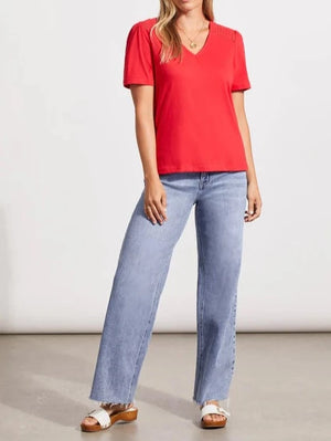 SHORT SLEEVE TOP WITH LACE DETAIL | Poppy Red