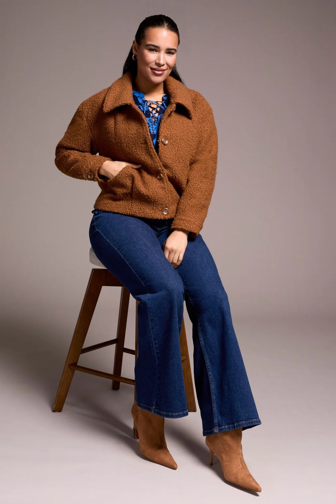 Soft Boucle Button-Front Jacket