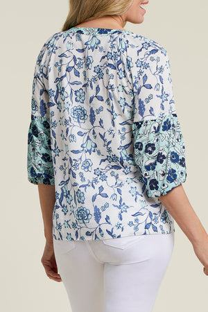 Printed Notch Neckline 3/4 Sleeve Blouse