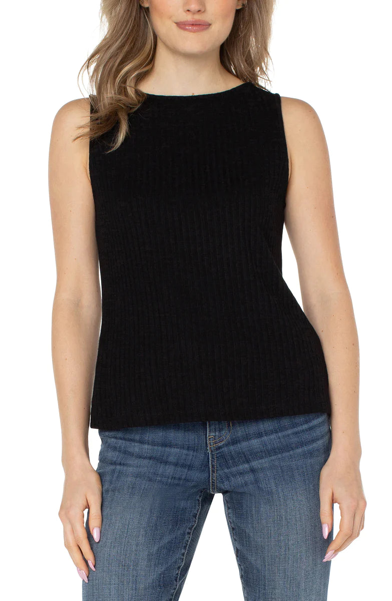 Sleeveless Boat Neck Rib Knit Top | Black