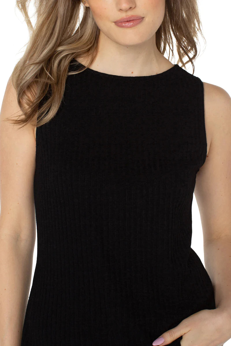 Sleeveless Boat Neck Rib Knit Top | Black