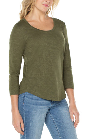 3/4 Sleeve Scoop Neck Top | Olive 