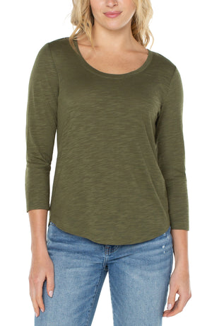 3/4 Sleeve Scoop Neck Top | Olive