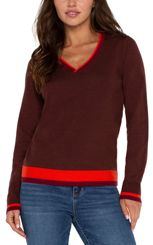 Long Sleeve V Neck Colorblock Sweater