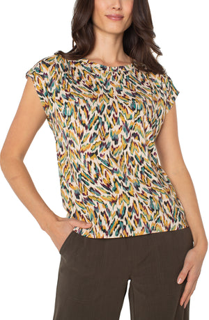 Boat Neck Dolman Knit Top W/ Shoulder Pleats