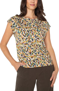 Boat Neck Dolman Knit Top W/ Shoulder Pleats
