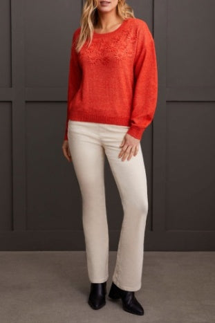 Long Sleeve Crewneck Sweater with Embroidery