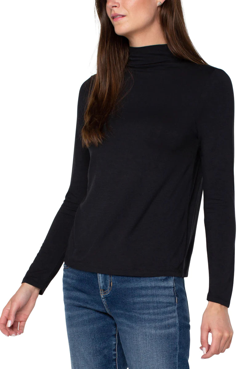 Mock Neck Long Sleeve Top | Black