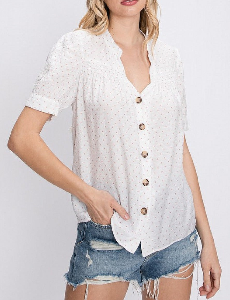 Polka Dot Button Down Shirt Blouse | GeeGee