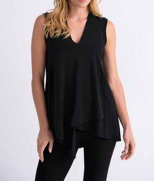 Sleeveless V-neck Drape Top | Black