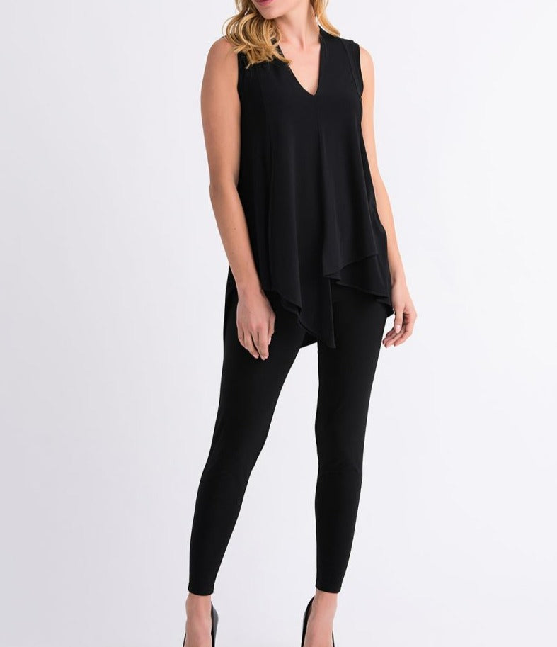 Sleeveless V-neck Drape Top | Black