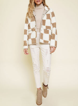 Checker Fleece Jacket | Latte