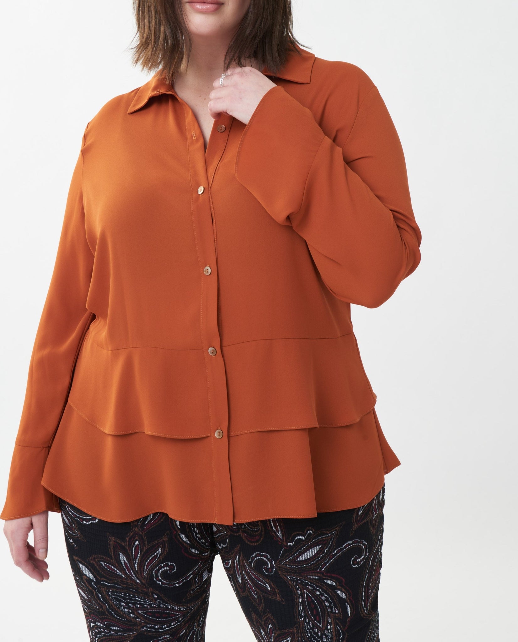 Button Up Drape Blouse | Amber Stone